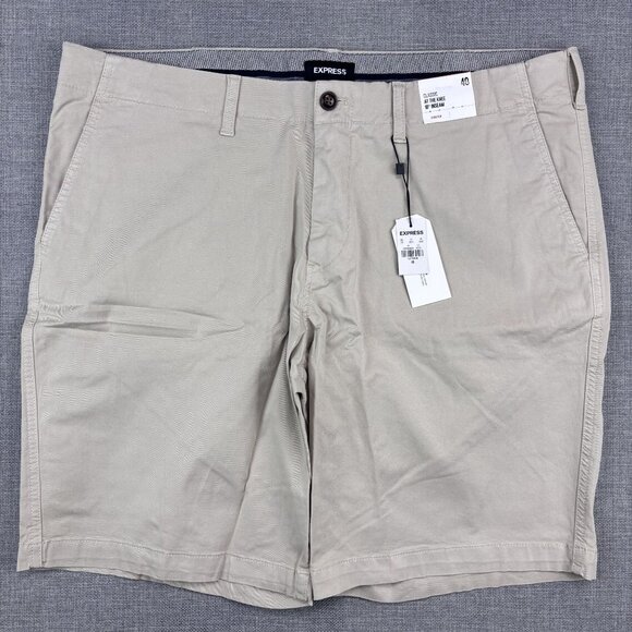 Express Mens Classic Stretch Khaki Shorts 10" Inseam Size 40 - Picture 1 of 12